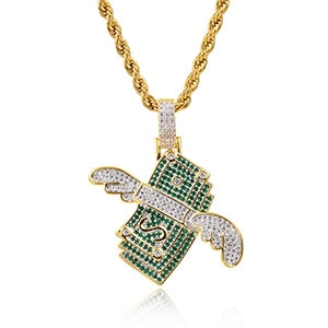 US Dollar Money Pendant Necklace-Bling Hip Hop Jewelry