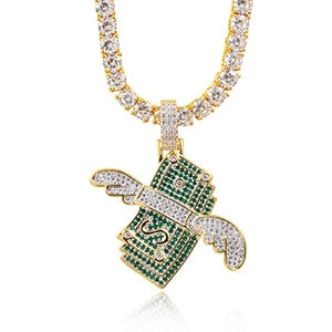 US Dollar Money Pendant Necklace-Bling Hip Hop Jewelry