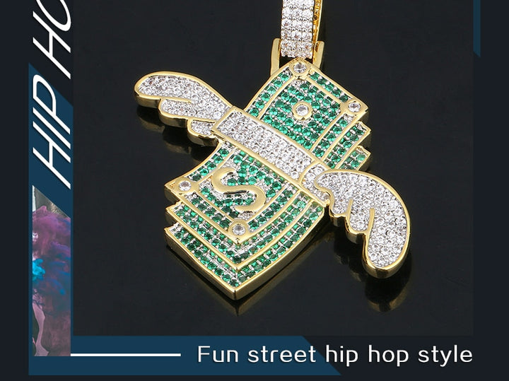 US Dollar Money Pendant Necklace-Bling Hip Hop Jewelry