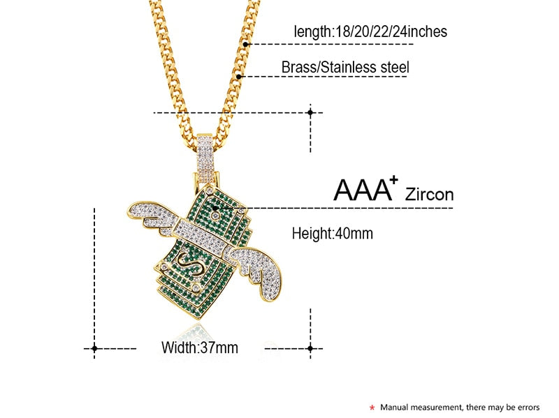 US Dollar Money Pendant Necklace-Bling Hip Hop Jewelry