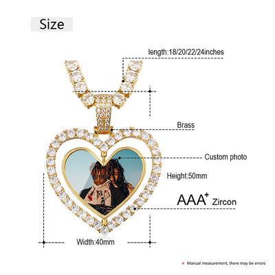 Custom Made Photo Heart Rotating Double-sided Medallions Necklace Christmas Gifts