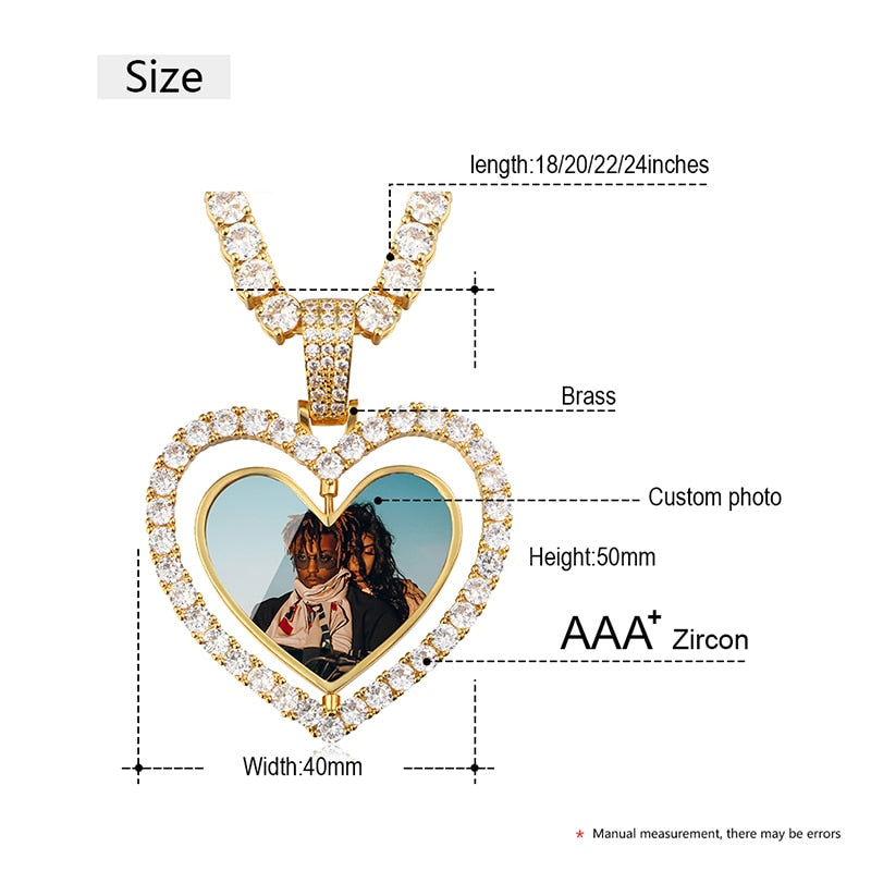 Custom Made Photo Heart Rotating Double-sided Medallions Necklace Christmas Gifts