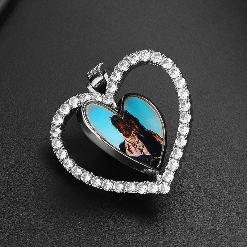Custom Made Photo Heart Rotating Double-sided Medallions Necklace Christmas Gifts For Dad