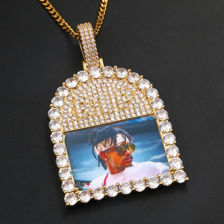 Custom 18k Gold Photo Crystal Pendant Necklace
