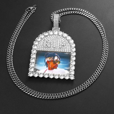 Custom 18k Gold Photo Crystal Pendant Necklace
