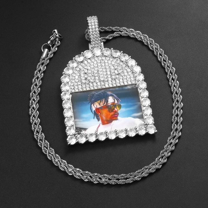 Custom 18k Gold Photo Crystal Pendant Necklace