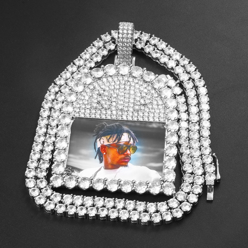 Custom 18k Gold Photo Crystal Pendant Necklace