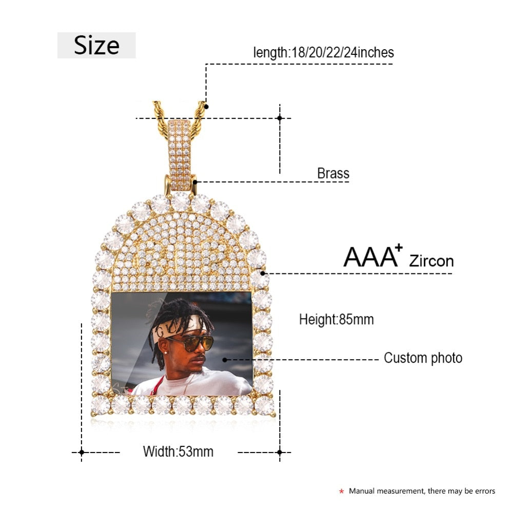 Custom 18k Gold Photo Crystal Pendant Necklace