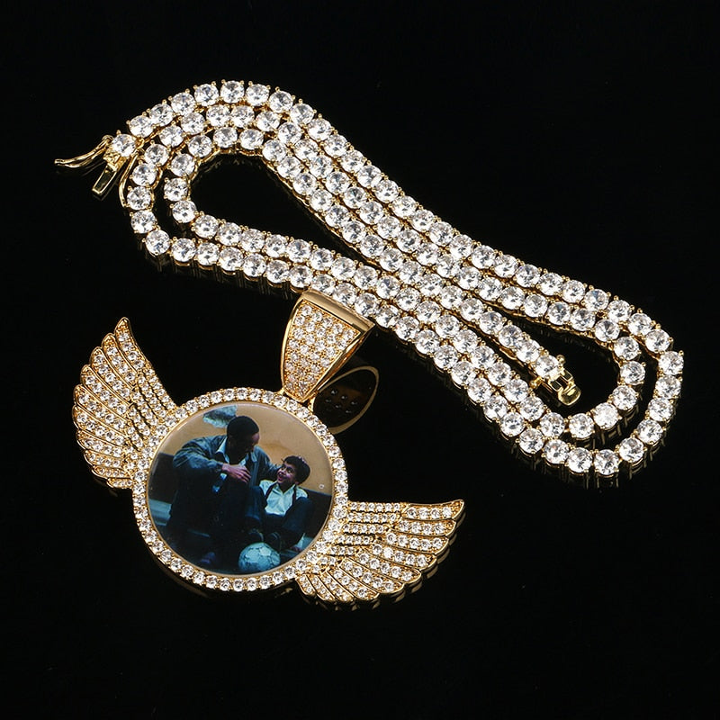 Personalized Photo Necklace With Two Angel Wings