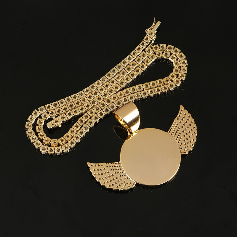 Custom made photo with wings medallions necklace Clearance