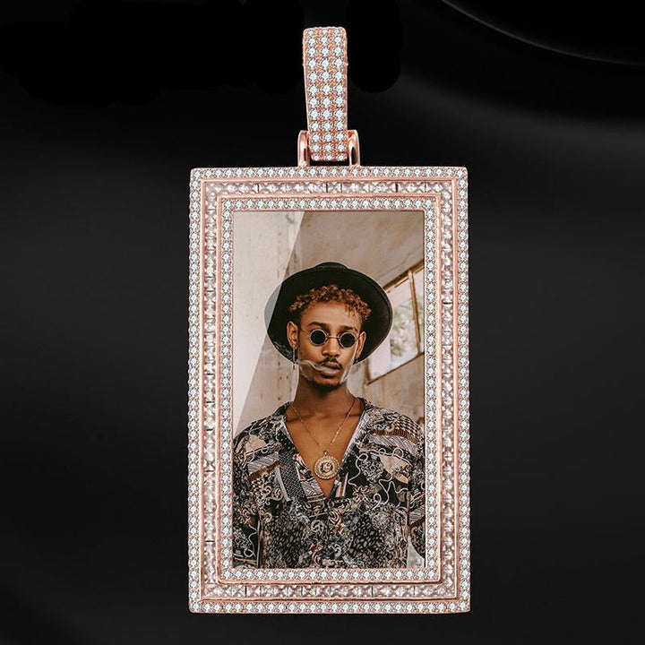 Custom 18k Gold Photo Pendant Necklace-Rectangle Pendant Necklace