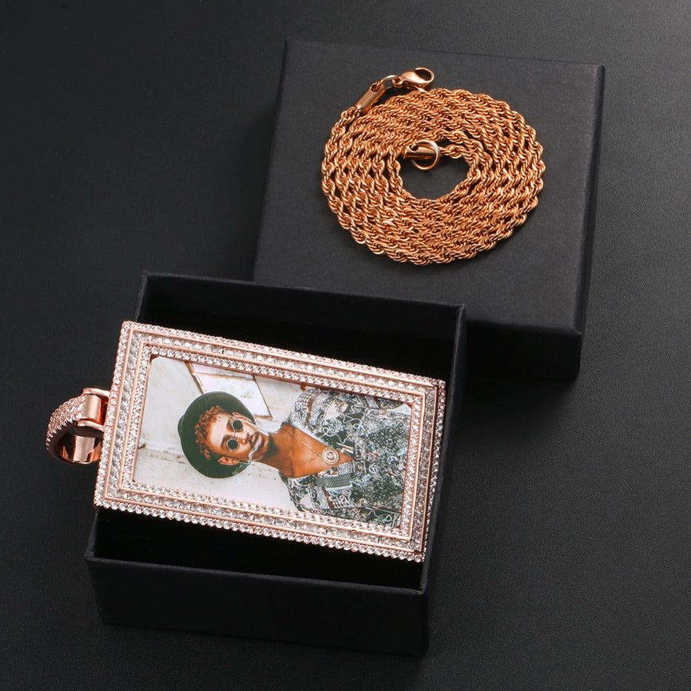 Custom 14k Gold Photo Pendant Necklace-Rectangle Pendant Necklace