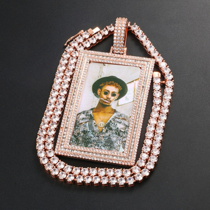 Custom 18k Gold Photo Pendant Necklace-Rectangle Pendant Necklace