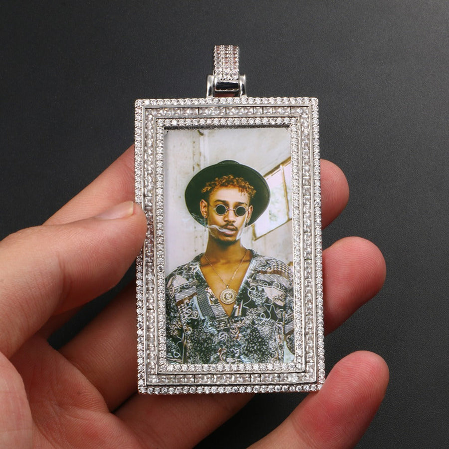 Custom 18k Gold Photo Pendant Necklace-Rectangle Pendant Necklace