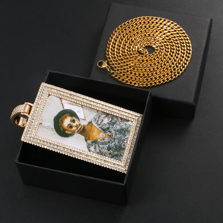Custom 18k Gold Photo Pendant Necklace-Rectangle Pendant Necklace