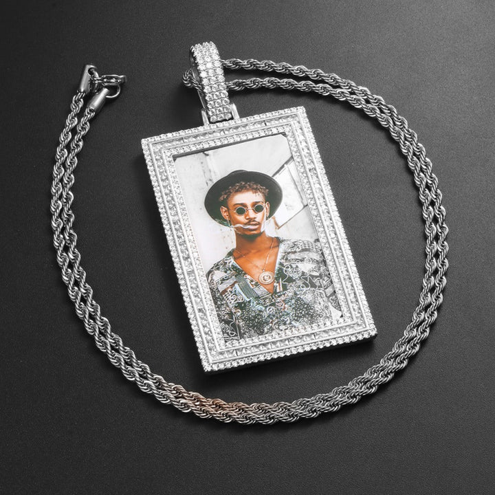 Custom 18k Gold Photo Pendant Necklace-Rectangle Pendant Necklace