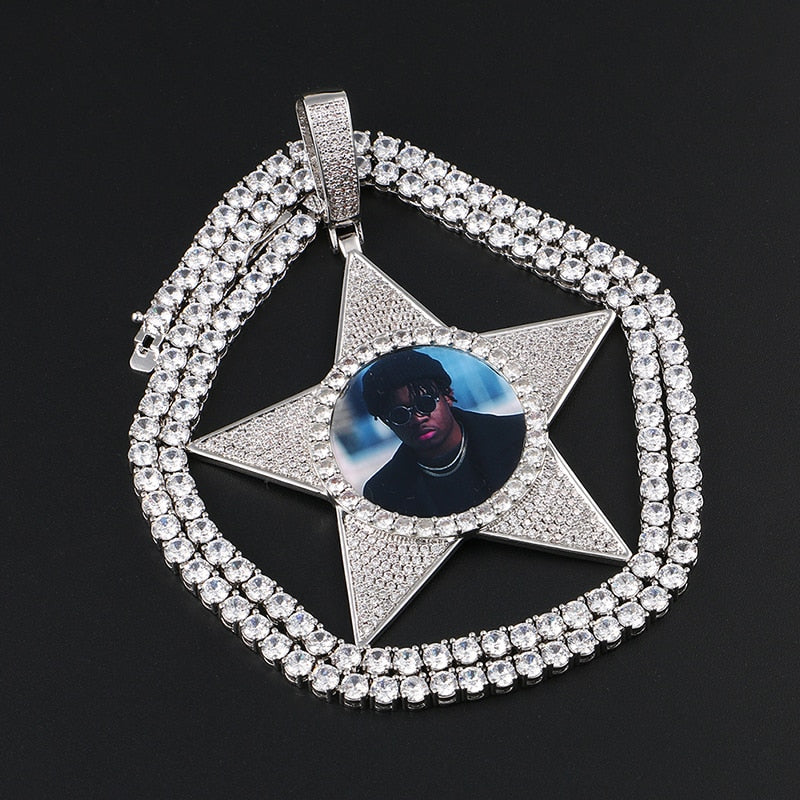 Star Necklace Medallion Pendant Custom Photo Medallion Necklace