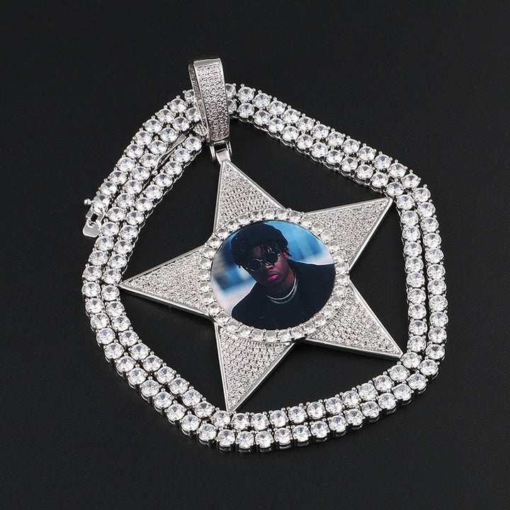 Star Necklace Medallion Pendant Custom Photo Medallion Necklace