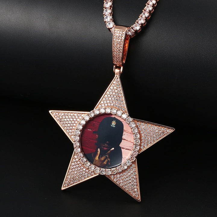 Star Necklace Medallion Pendant Custom Photo Medallion Necklace
