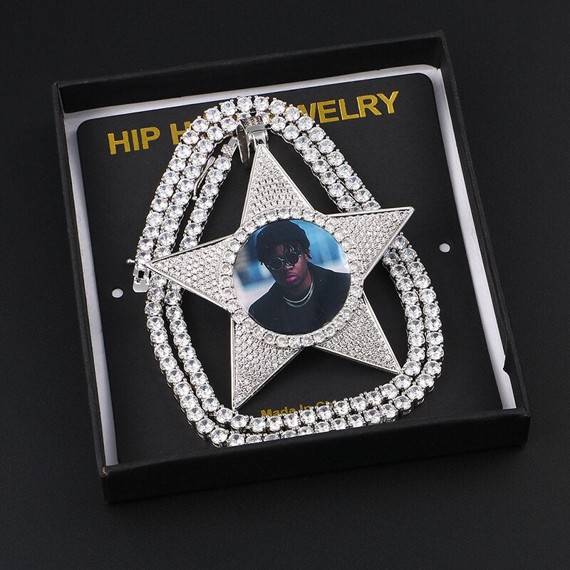 Star Necklace Medallion Pendant Custom Photo Medallion Necklace