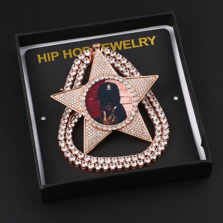 Star Necklace Medallion Pendant Custom Photo Medallion Necklace