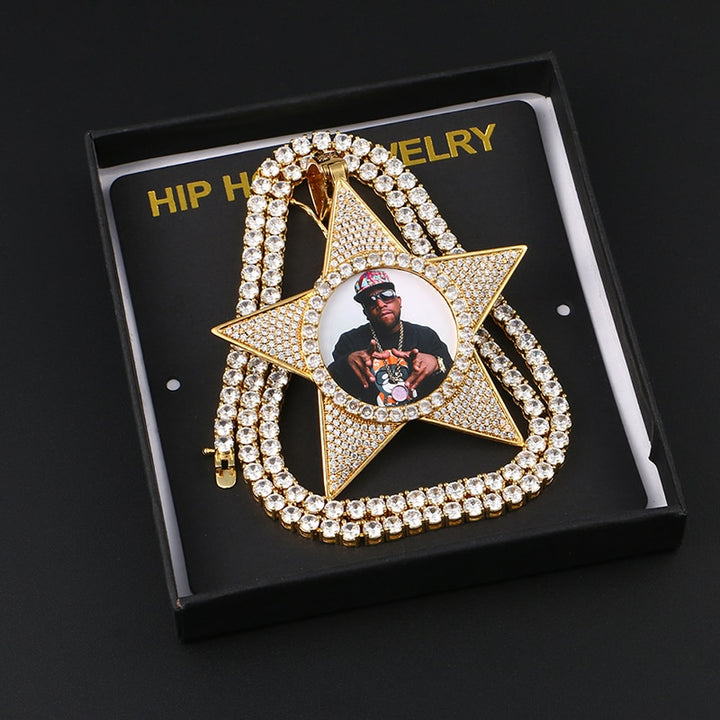 Star Necklace Medallion Pendant Custom Photo Medallion Necklace