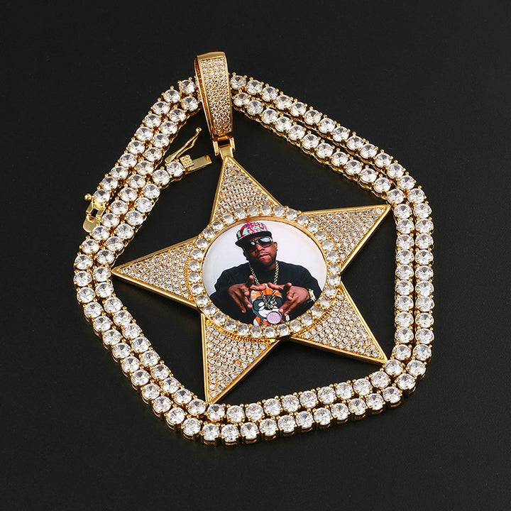 Star Necklace Medallion Pendant Custom Photo Medallion Necklace