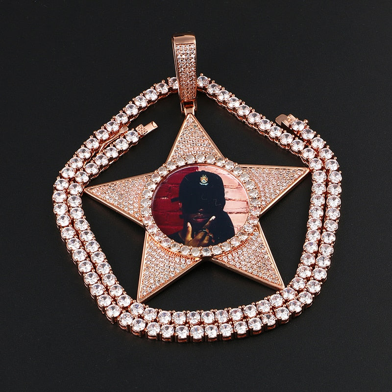 Star Necklace Medallion Pendant Custom Photo Medallion Necklace