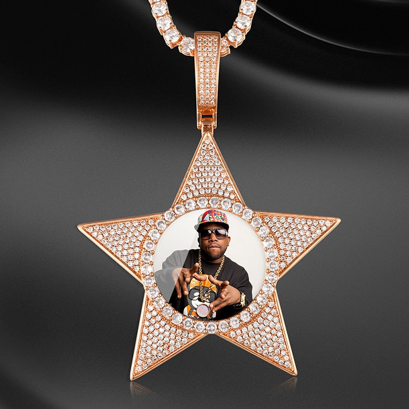 Star Necklace Medallion Pendant Custom Photo Medallion Necklace