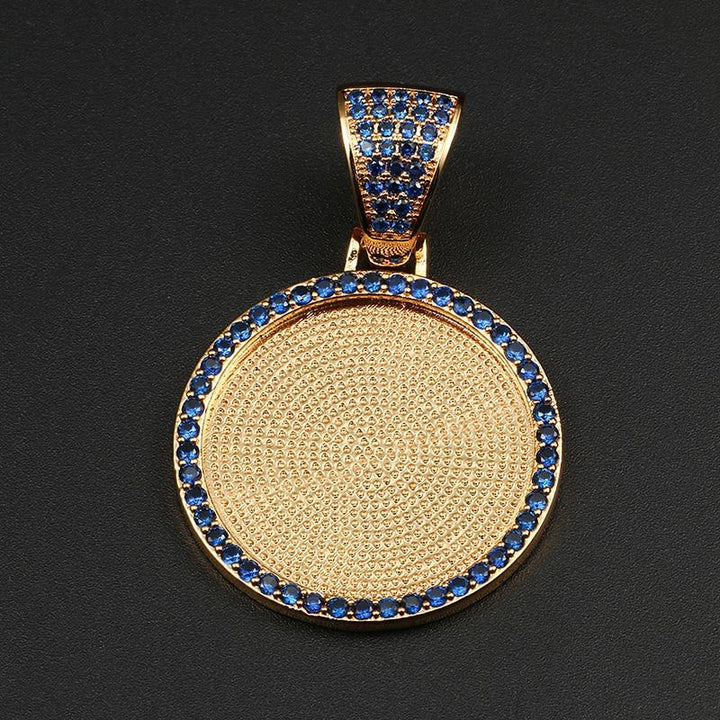 Custom Plating of Gold Photo Blue Crystal Pendant Medallion Necklace