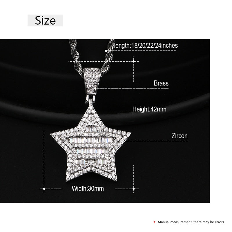 Punk Vintage Crystal Star Pendant Necklace