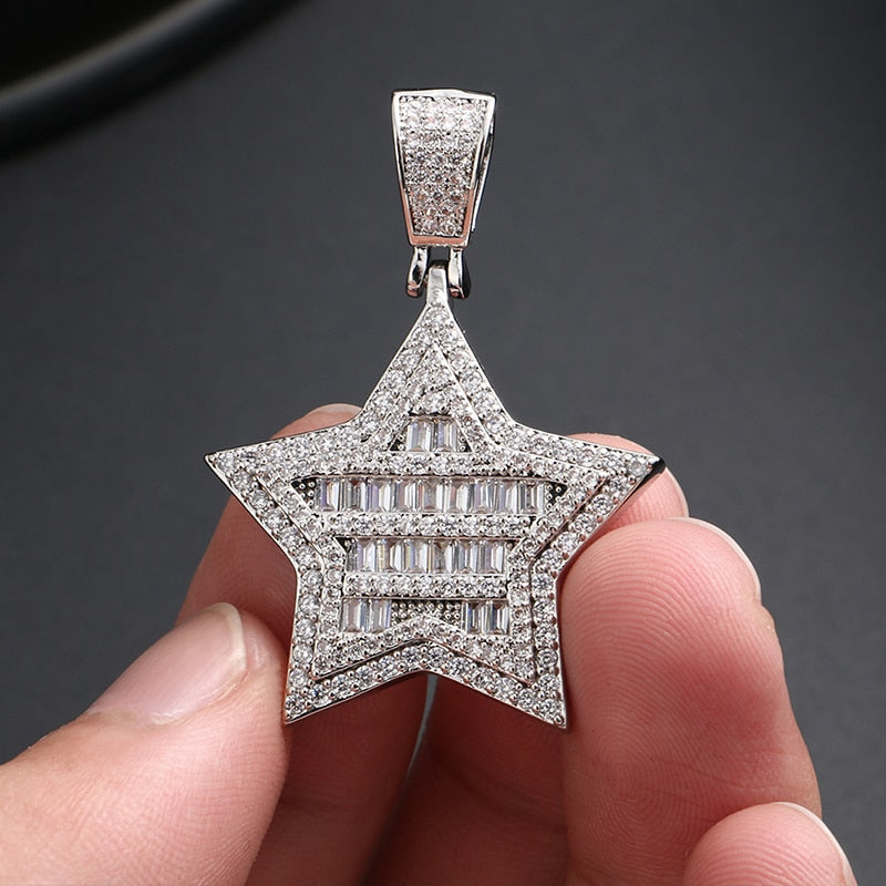 Punk Vintage Crystal Star Pendant Necklace