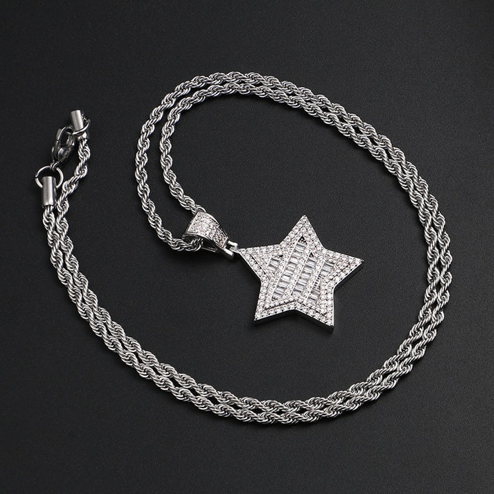 Punk Vintage Crystal Star Pendant Necklace