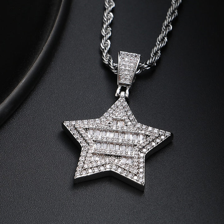 Punk Vintage Crystal Star Pendant Necklace