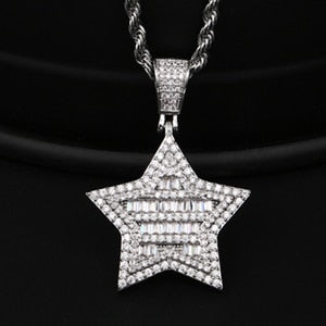 Punk Vintage Crystal Star Pendant Necklace