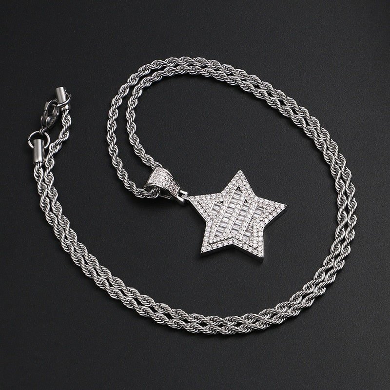 Punk Vintage Crystal Star Pendant Necklace