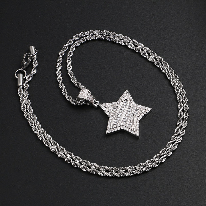 Punk Vintage Crystal Star Pendant Necklace