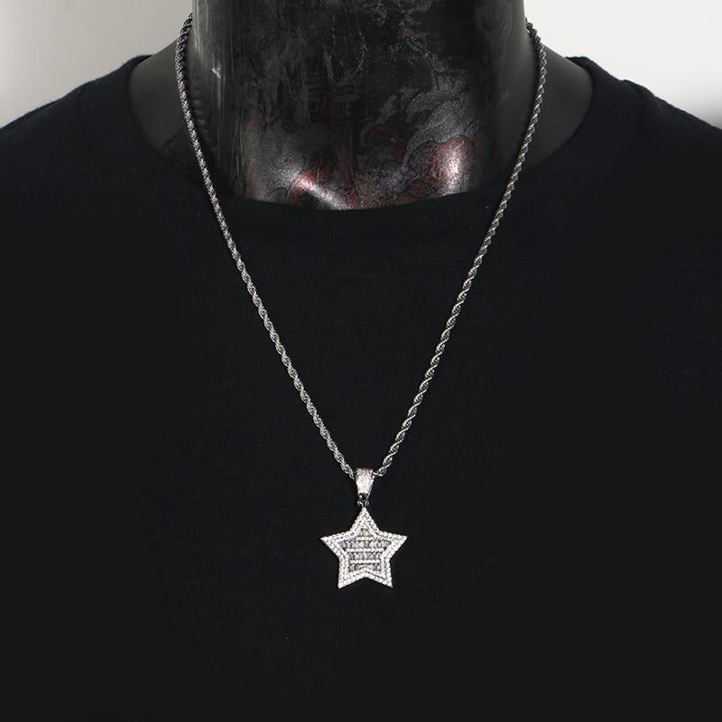 Punk Vintage Crystal Star Pendant Necklace