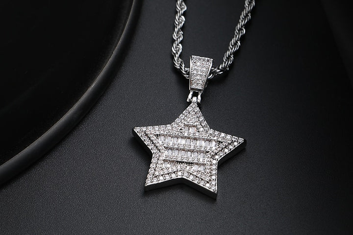 Punk Vintage Crystal Star Pendant Necklace