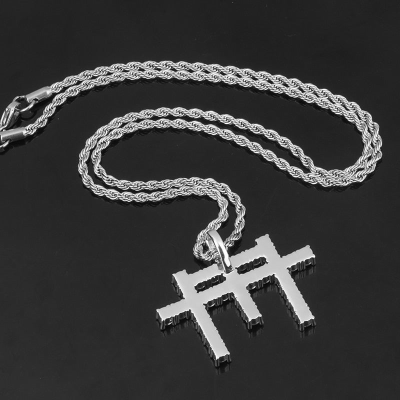 18K Gold Plated Bling Iced Out 3 Cross Pendant Necklace