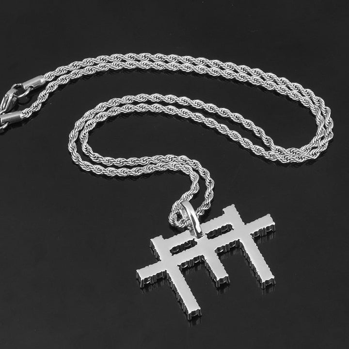 18K Gold Plated Bling Iced Out 3 Cross Pendant Necklace