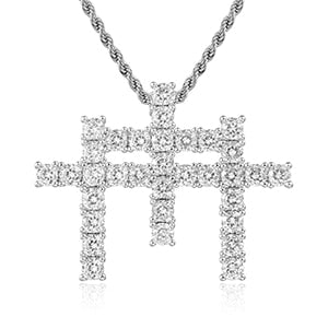 18K Gold Plated Bling Iced Out 3 Cross Pendant Necklace