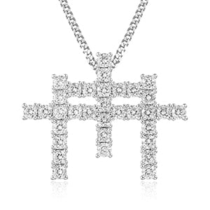 18K Gold Plated Bling Iced Out 3 Cross Pendant Necklace
