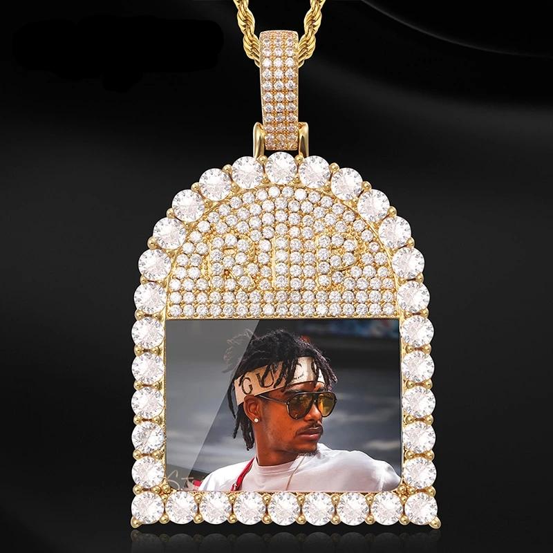 Custom 18k Gold Photo Crystal Pendant Necklace