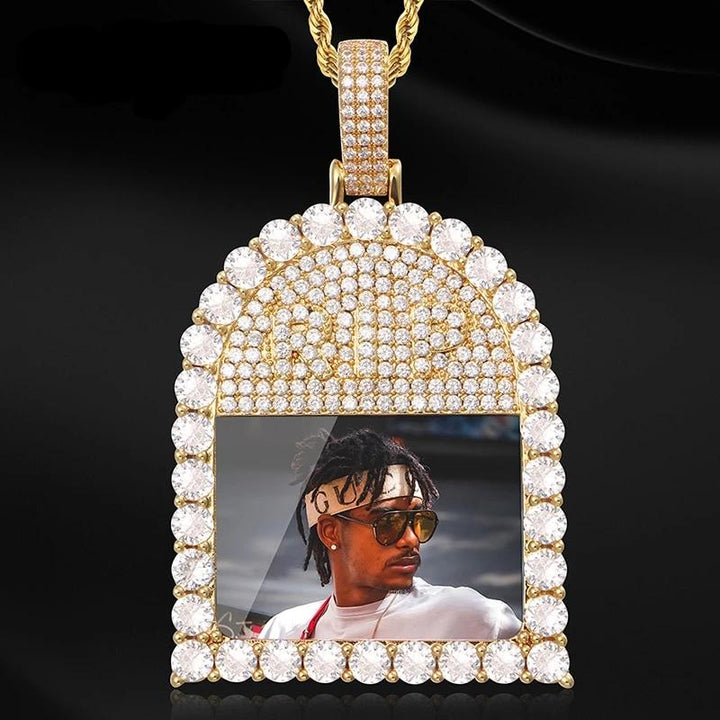 Custom 18k Gold Photo Crystal Pendant Necklace