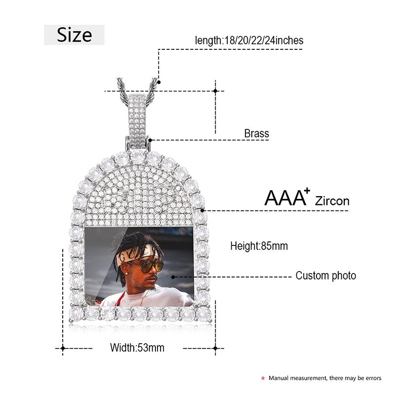 Custom 18k Gold Photo Crystal Pendant Necklace