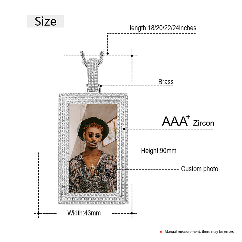 Custom 18k Gold Photo Pendant Necklace-Rectangle Pendant Necklace