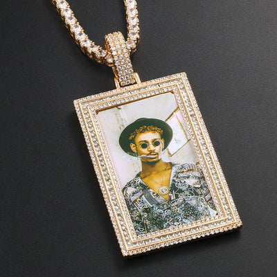 Custom 14k Gold Photo Pendant Necklace-Rectangle Pendant Necklace
