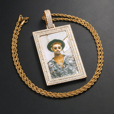 Custom 18k Gold Photo Pendant Necklace-Rectangle Pendant Necklace