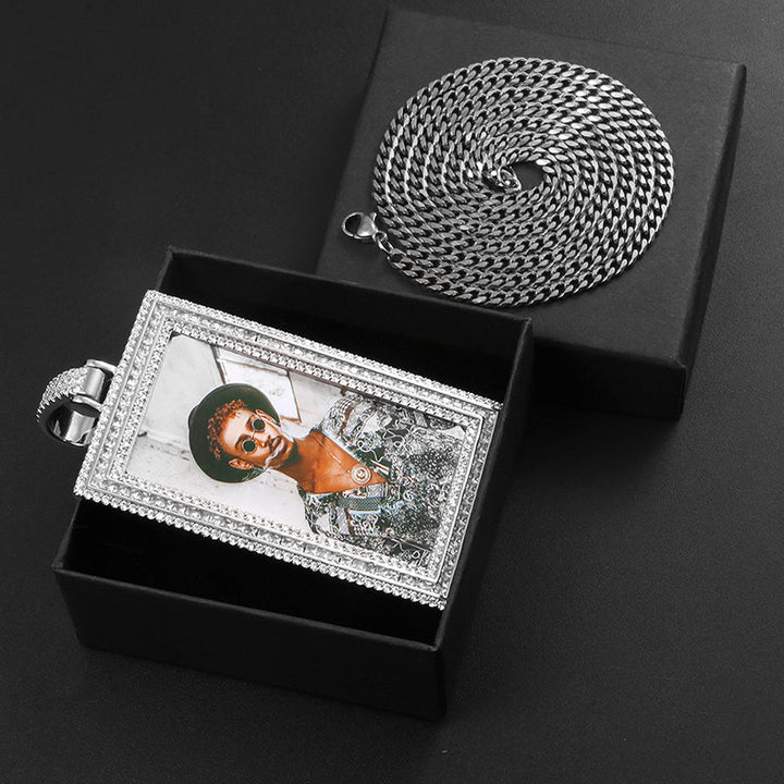 Custom 18k Gold Photo Pendant Necklace-Rectangle Pendant Necklace